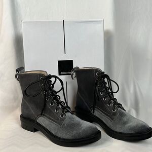 NIB Dolce Vita Bardot Charcoal Velvet Combat Boots Booties - 6.5